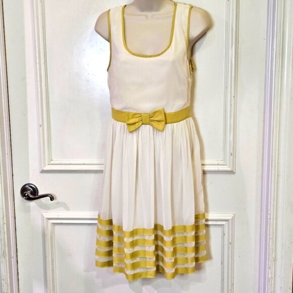 A'reve By Anthropologie Cream & Chartreuse Multicolor Sleeveless Dress,Large,NWT - Picture 1 of 16